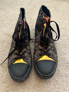 Men's High-Top Lace-Up Sneakers in Black and Orange Pattern